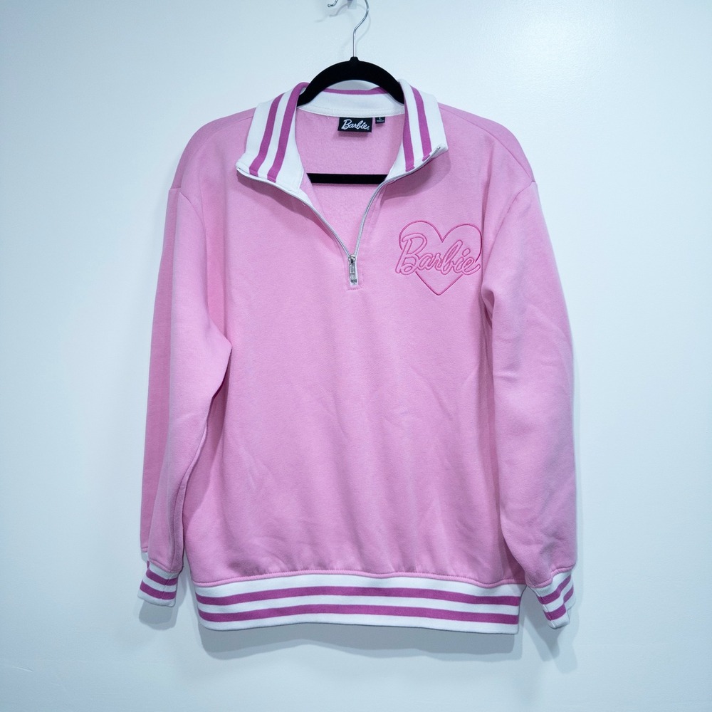 Barbie Pink Fleece Lined Quarter Zip Sweatshirts Size Large‎